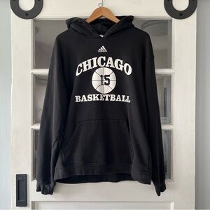 adidas Men’s Chicago Bulls Black Hoodie with Gold Logo Tag on Neck Label